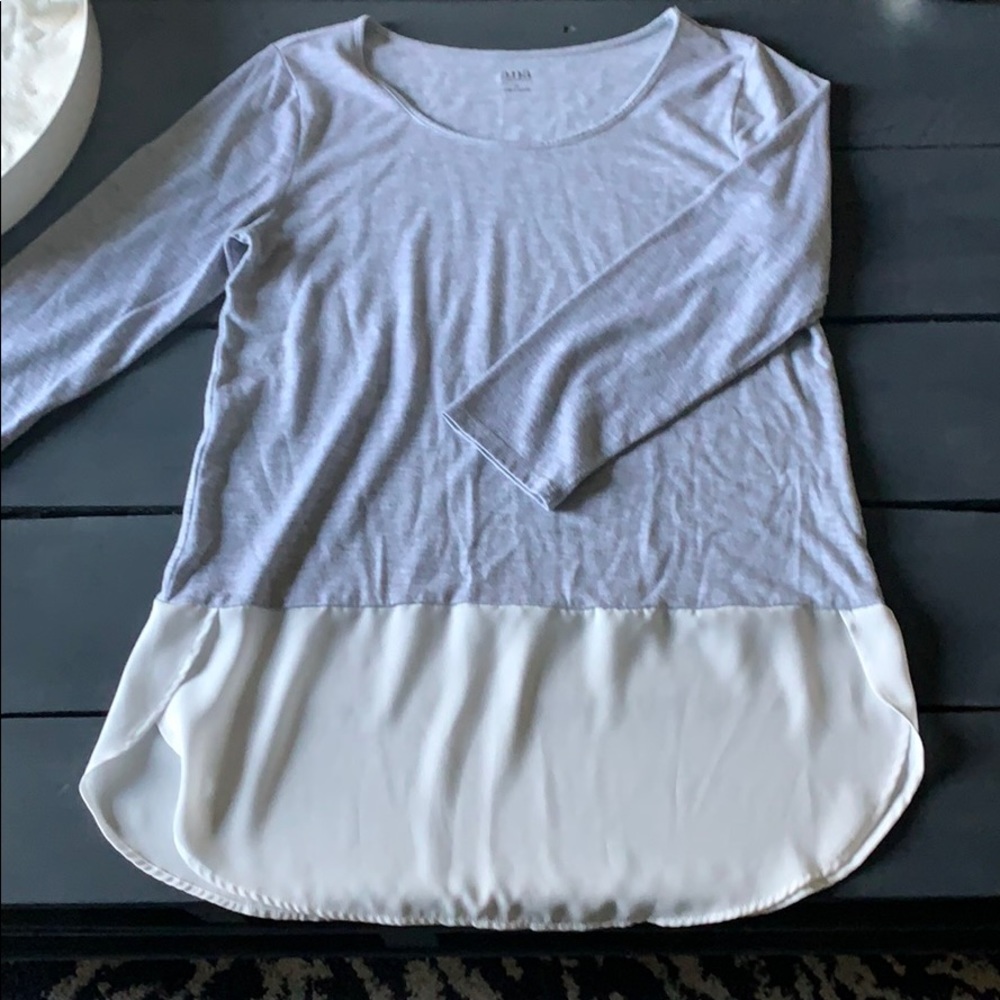 Mixed material grey scoop hem tunic